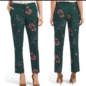 Carolina Belle Green Floral Print Slacks Trousers Pants Ankle Size 6 Women's